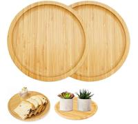 Lot de 2 plateaux ronds bambou résistants chaleur surface lisse, pour service thé et décoration intérieure .