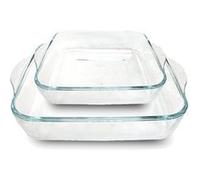 Lot de 2 plats à four moule de cuisson en verre forme carré - Longueur 28 x Profondeur 28 cm/ Longueur 22 x Profondeur 22 cm -JUANIO- Transparent G