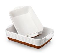 Lot de 2 plats à four, plats en grès avec poignées, moules rectangulaires pour pain, lasagnes, pizza, compatibles micro-ondes et lave-vaisselle, surface sésamée