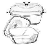 Lot de 2 plats à gratin avec couvercle et poignées, plats à gratin carrés en verre pour four et micro-ondes, plats à gratin/casserole en verre transparent sans plomb avec couvercle en verre pour la cu