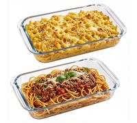 Lot de 2 plats à gratin en verre résistant à la chaleur avec poignées (contenance de 1 litre), adaptés au four et au micro-ondes, plats à gratin en verre transparent pour les lasagnes, les salades et 