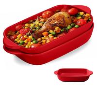 Lot de 2 plats à lasagnes, plat de 23 x 13 cm, petit plat émaillé coloré, plat rectangulaire en céramique pour lasagnes, pâtisseries et plats gastronomiques, résistant à la chaleur (rouge)