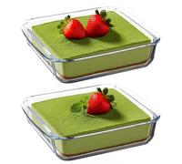 Lot de 2 plats de cuisson en verre, petits moules carrés de 16 x 16 x 4 cm, en verre borosilicaté, résistants à la chaleur jusqu'à 400 °C, adaptés à la friteuse à air chaud, au four et au micro-ondes.