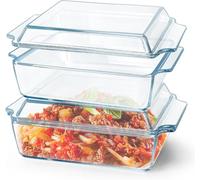 Lot de 2 plats en verre allant au four avec couvercle : plat à gratin rectangulaire de 1 litre | petit bol 14 x 15,5 cm, adapté au four et au micro-ondes