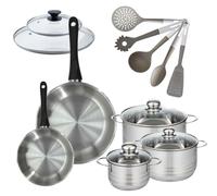 Lot de 2 Poêles 20/28 cm Fackelmann Geneva avec 3 Faitouts 16/20/24 cm et 5 ustensiles