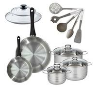 Lot de 2 Poêles 20/28 cm Fackelmann Geneva avec 3 Faitouts 16/20/24 cm et 5 ustensiles