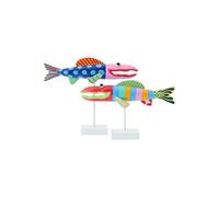 Lot de 2 Poissons Déco sur Pied en Bois Motif Imprimé Multicolore 46cm
