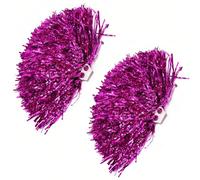 Lot de 2 pompons de pom-pom girl moelleux ultra brillants en feuille métallique pompons de pom-pom girl portables avec anneau en plastique pour enfants adultes Team Spirit Sports Party Dance Cheering