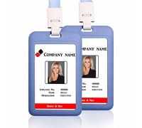 Lot de 2 porte-badges verticaux en plastique avec fenêtre transparente pour bureau, école, cartes de crédit, cartes de proximité, permis de conduire, 2 pièces (gris-bleu)