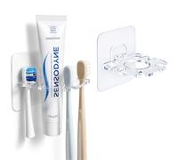 Lot de 2 Porte-Brosse à Dents Mural, Support de Brosse avec 6 Compartiments | Support de Brosse à Dents Électrique Transparents Étanche Auto-adhésif Gain de Place pour Salle de Bain et Camping-Car