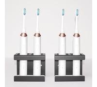 Lot de 2 porte-brosses à dents électriques mural, acier inoxydable 18/8, plateau diatomite, support rangement 3M, noir