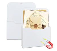Lot de 2 Porte-Documents Magnétique, Etagere Magnetique Frigo Rangement Aimanté Frigo Rangement Magnetique Frigo pour Fournitures de Bureau, Magazines et Courriers pour Cahiers, Agendas (BLANC)