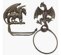 Lot de 2 Porte-Papier Toilette et Anneau Porte-Serviettes en Fonte Motif Dragon Gothique