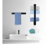 Lot de 2 porte-serviettes de bain sans perçage, porte-serviettes autocollants, acier inoxydable noir, porte-serviettes de bain, porte-serviettes pour invités avec crochets pour la salle de bain et la 