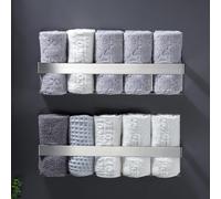 Lot de 2 porte-serviettes d'invités autocollants en acier inoxydable, sans perçage, barre de 40 cm de long pour salle de bains, idéal pour les serviettes de toilette et les serviettes d'invités