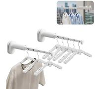 Lot de 2 Porte-Vêtements Télescopiques Muraux à 5 Trous, Haute Résistance | Barre à Vêtements Pliable en Métal Robuste - Gain de Place pour Balcon, Chambre, Penderie, tiroir et Rangement Des Valises