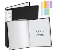 Lot de 2 porte-vues A3 à 40 poches, pochettes en plastique transparent pour peinture, illustration, certificat, partition, affiche, noir, 44 x 32 x 2,5 cm