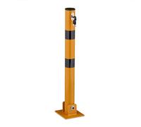 Lot de 2 poteaux de délimitation Relaxdays, pliables, en acier, jaune/noir | Barrière de parking, H 65 cm, verrouillable, poteau de stationnement rond