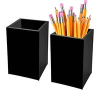 Lot de 2 pots à crayons en acrylique pour bureau, papeterie, pinceaux de maquillage, boîte à bonbons pour table de bureau, fournitures scolaires 6,5 x 6,5 x 10 cm (couleur noire)