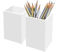 Lot de 2 pots à crayons en acrylique pour bureau, papeterie, pinceaux de maquillage, boîte à bonbons pour table, bureau, fournitures scolaires 6,5 x 6,5 x 10 cm (couleur blanche - lot de 2)