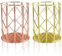 Lot de 2 pots à crayons tendance en métal doré rose pour le bureau ou la maison
