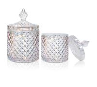Lot de 2 pots à facettes en cristal avec couvercle, sucrier en verre, pots à bonbons décoratifs, pots à bonbons diamants, boîte à biscuits en cristal, conteneur à biscuits, conteneur de buffet
