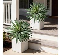 Lot de 2 pots d'agave artificiels pour intérieur et extérieur - Toucher réaliste - Pour la maison, le salon, le bureau, la salle de bain, le jardin, le porche, la terrasse (53,3 cm, blanc)