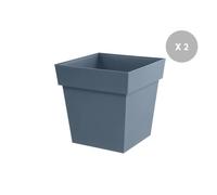Lot De 2 Pots De Fleur Carré Toscane 39 X 39 Cm - 38 L - Bleu Jean - Eda Gris