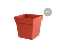 Lot De 2 Pots De Fleur Carré Toscane 39 X 39 Cm - 38 L - Orange Terre Battue - Eda Gris