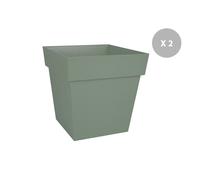 Lot De 2 Pots De Fleur Carré Toscane 39 X H.39 Cm - Vert Laurier Gris