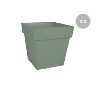 Lot De 2 Pots De Fleur Carré Toscane 39 X H.39 Cm - Vert Laurier Gris