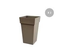 Lot De 2 Pots De Fleur Carré Toscane 39 X H.65 Cm - Taupe Gris