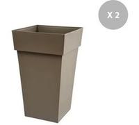 Lot De 2 Pots De Fleur Carré Toscane 39 X H.65 Cm - Taupe Gris