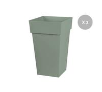 Lot De 2 Pots De Fleur Carré Toscane 39 X H.65 Cm - Vert Laurier Gris
