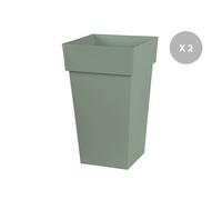 Lot De 2 Pots De Fleur Carré Toscane 39 X H.65 Cm - Vert Laurier Gris