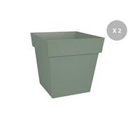 Lot de 2 Pots de fleur carrés vert laurier Toscane - 39 x 39 cm
