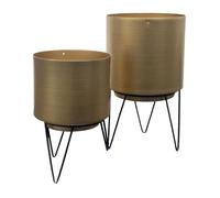 Lot de 2 Pots de Fleur Métal Or Piétément Filaire Noir - HORTEGA -