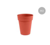 Lot De 2 Pots De Fleur Rond Toscane Ø 44 X H.53 Cm - Orange Terre Battue - Eda Gris