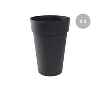 Lot De 2 Pots De Fleur Rond Toscane Ø 46 X H.65 Cm Anthracite - Eda Gris