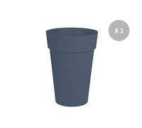 Lot De 2 Pots De Fleur Rond Toscane Ø 46 X H.65 Cm - Bleu Jean - Eda Gris