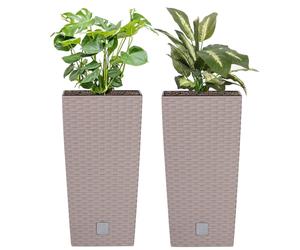 Lot de 2 pots de fleurs 26,6 L aspect rotin moka hauts H 50 cm avec bac intérieur 11 L carré Cache-pot en plastique