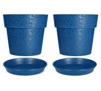 Lot de 2 pots de fleurs 48cm Fabriqués en France + Soucoupes assorties - Bleu