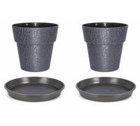 Lot de 2 pots de fleurs 48cm Fabriqués en France + Soucoupes assorties - Gris
