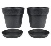 Lot de 2 pots de fleurs 48cm Fabriqués en France + Soucoupes assorties - Noir
