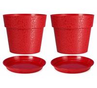 Lot de 2 pots de fleurs 48cm Fabriqués en France + Soucoupes assorties - Rouge