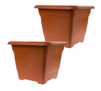 Lot de 2 pots de fleurs de 40 x 40 cm - En plastique résistant au gel - Pour l'extérieur - Fabriqué en Allemagne - Grand pot de fleurs avec protection UV et réservoir d'eau - Terracotta