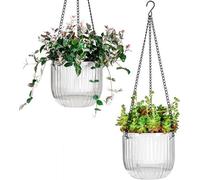 Lot de 2 pots de fleurs d'intérieur à arrosage automatique de 16,5 cm avec trous de drainage ; pots suspendus, vases à fleurs, décoration murale, niveau d'eau visible, supports pour plantes, accessoir