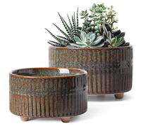 Lot de 2 pots de fleurs en céramique, noir, de 16,5 cm et 20 cm, avec trous de drainage et pieds en feutre