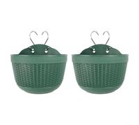 Lot de 2 pots de fleurs muraux en résine semi-circulaire avec 4 crochets pour jardin, balcon, clôture, 7 couleurs disponibles (vert) 21 x 12 x 13,5 cm