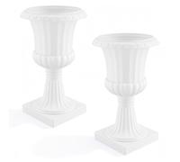 Lot de 2 pots de fleurs ronds en forme d’urne classique de 50 cm, décoration élégante pour jardin, terrasse, intérieur et extérieur